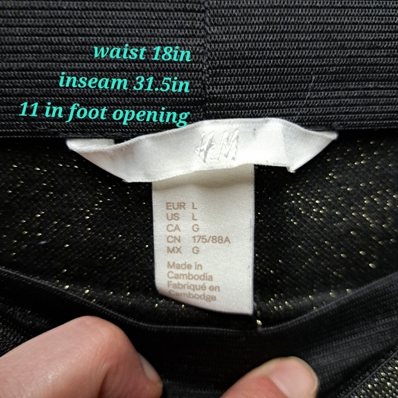 H&M women's black with metallic gold sparkle pull on flare bottom pants size XL - Picture 2 of 3